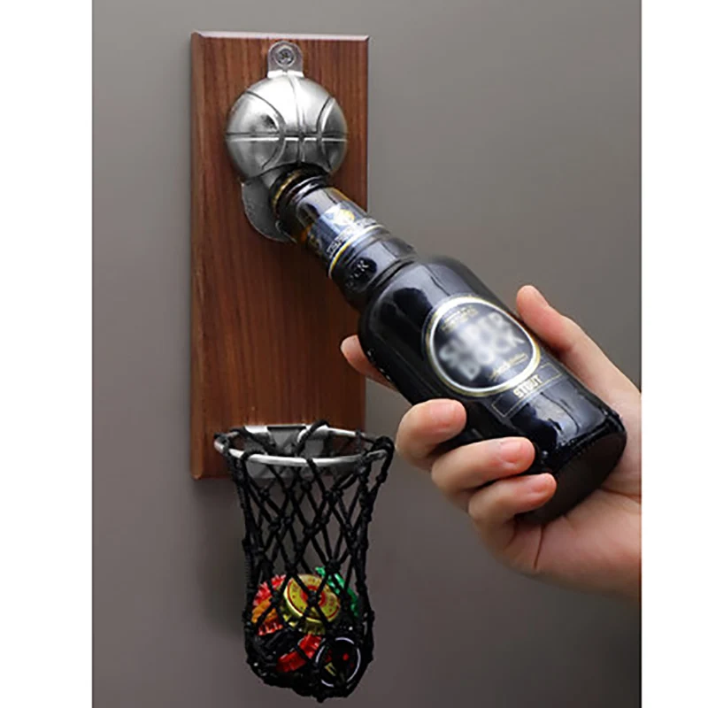 

Basketball Shot Bottle Opener With Pocket Wall Mounted Home Decor Can Wine Beer Opener Magnet Kitchen Gadget Bar Party Supplies