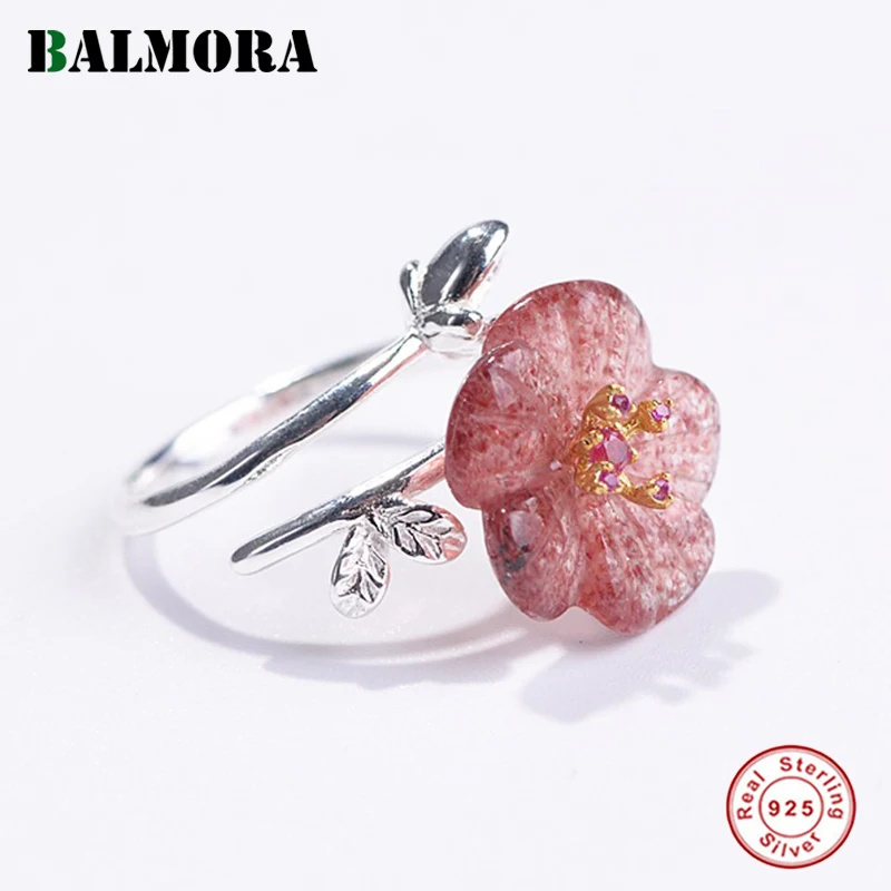 BALMORA Настоящее серебро 925 проба простые милые сливы Цветочные несколько колец для женщин подарок матери элегантные ювелирные изделия Anillos