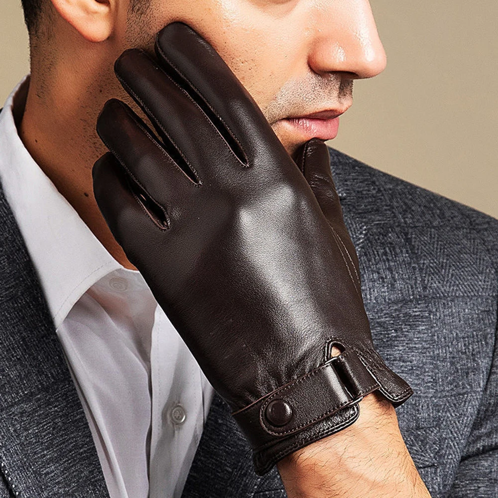 Autumn Winter 100% Geniune Sheepskin Leather Gloves Men Driving Mittens Warm Touch Screen Male Windproof S2197 warm gloves full finger gloves leather gloves male gloves