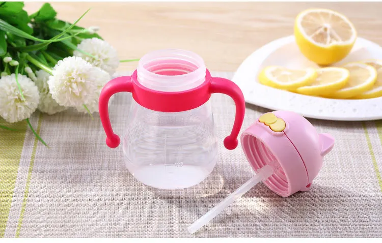 Стиль мультфильм PP пластиковая ручка детская чашка с соломинкой дети присоска младенческой герметичный Сиппи чашка чайник