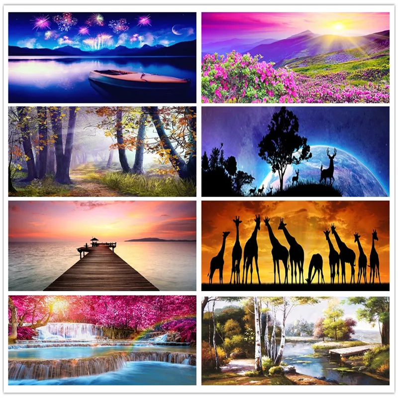 5D Large Diamond Painting 80*30cm Full Round Lavender Embroidery Landscape Boat Cross Stitch Handicraft Art Hobby Gift | Дом и сад
