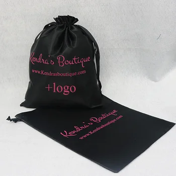 

20PCS Black Silk Satin Hair Bag Custom Print Own Logo Drawstring Bag Hair Extension/Makeup/Wigs Packing Pouch Gift Pocket