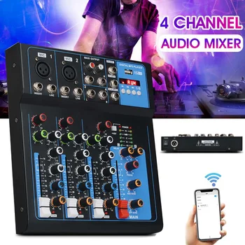 

LEORY Audio Mixer w/USB DJ Sound Mixing Console Bluetooth MP3 Jack 4 Channel Karaoke 48V Amplifier Karaoke KTV Match Party Home
