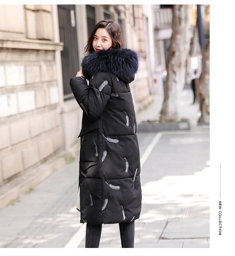 Женское зимнее пальто из хлопка с ватным теплым меховым воротником с капюшоном, длинная верхняя одежда, Женская парка, куртка для женщин, большие размеры chaqueta mujer