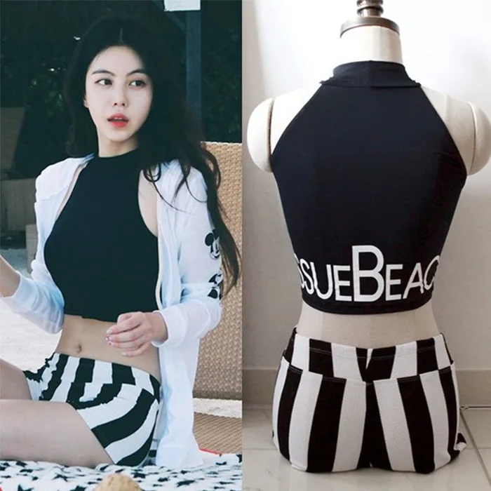 

2018 New Style Hot Springs Swimwear South Korea Split Type Boxer Striped Pants Students Swimsuit Slimming Plus-sized