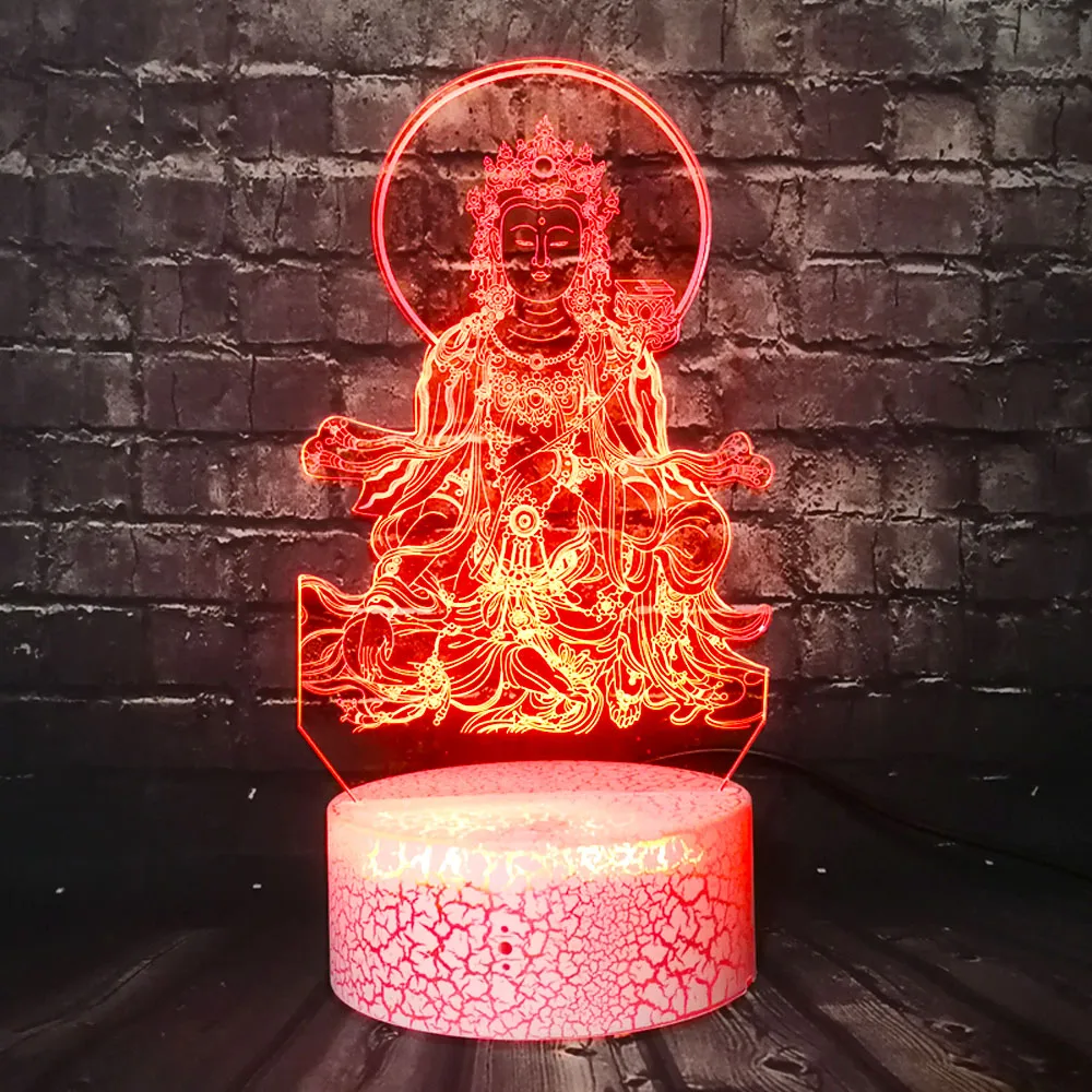 Светодиодный ночник религиозные верования 3D популярная Avalokitesvara лампа Будды домашний декор трещина Иллюзия для настроения Лава праздник друг подарок