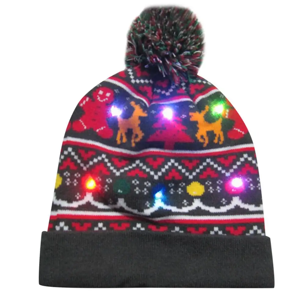 J Светодиодный Рождественский вязаный свитер, теплая Рождественская шапка, шапка-светильник для детей, шапка для взрослых, подарки, вечерние шапки#45 - Цвет: J