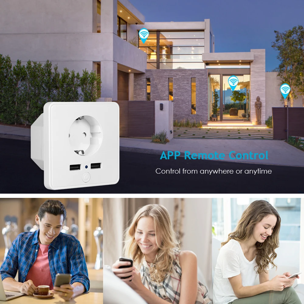 Горячая WiFi умная розетка двойное зарядное устройство USB приложение и Голосовое