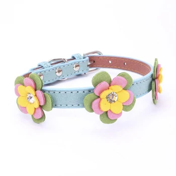

Fashion Dog Bow Tie Microfiber Material Pull Dog Collar Dog Leash Rhinestone Three-Layer Microfiber Small Flower Pet Collar
