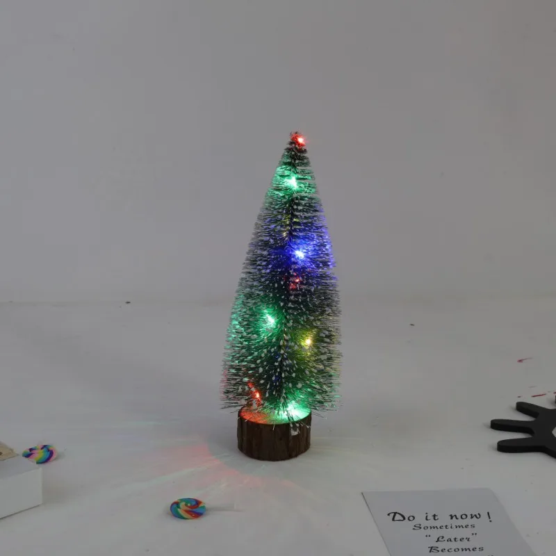 

Colorful Miniature Christmas Tree Creative Tabletop Decor Pine Frosted With LED Design Trees With Wood Base Crafts