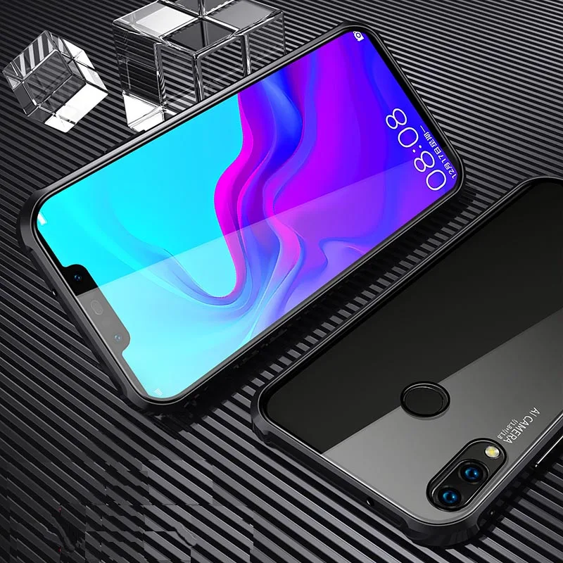 Black Металлический магнитный чехол для huawei Nova 3i из закаленного стекла, задняя крышка с магнитом для huawei Nova 3e Nova 3, передний и задний стеклянный чехол - Цвет: Black