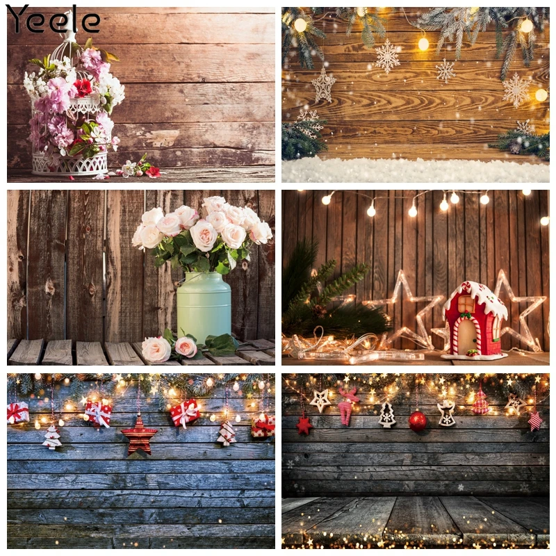 

Yeele Photocall Wood Board Plank Flowers Christmas Backdrop Baby Pets Food Portrait Backgrounds Photos For Photography Studio