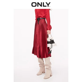 

ONLY Women's Mid-length Pure Color Satin Pleated Skirt | 119116510