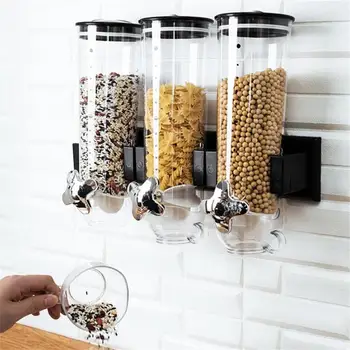 

Triple Wall-Mounted Canister Practical Cereal Dispenser Food Snack Grain Storage Tank Kitchen Distributor Tool kitchen things