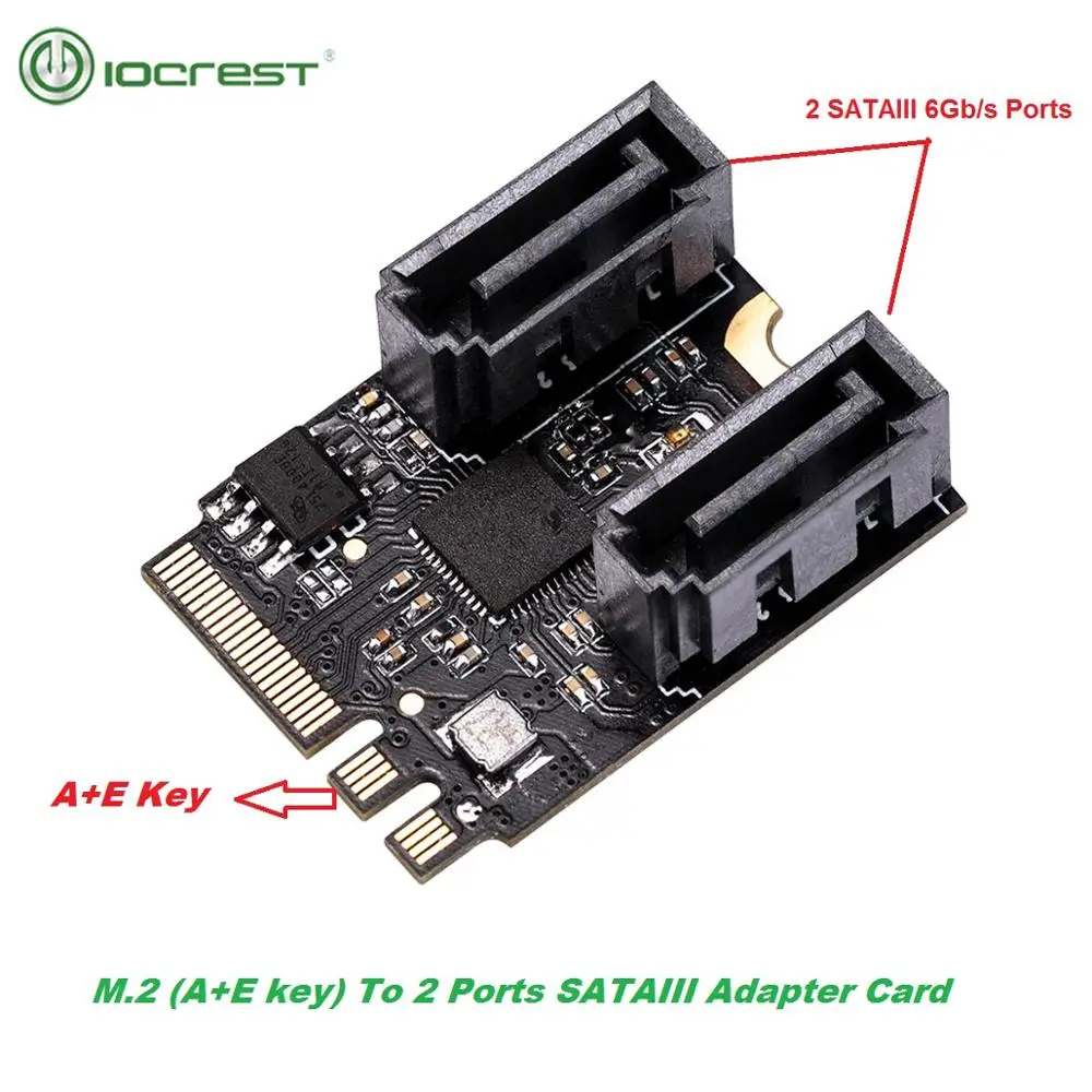 IOCREST M 2 ngff to sata 3 adapter card A Key and E key to 2 1