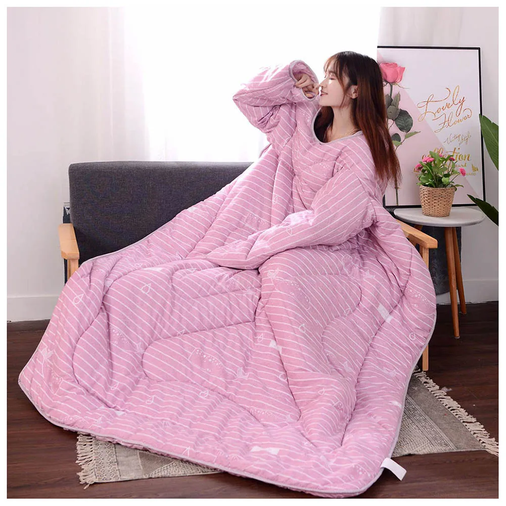 Многофункциональное ленивое одеяло с рукавами зимнее теплое утолщенное помытое одеяло - Цвет: 120x160cm Pink Littl