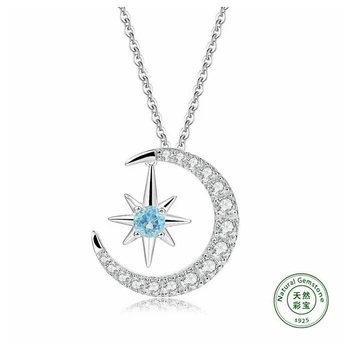 

SHDEDE 925 pure silver color jewelry natural Blue Topaz Star Moon Necklace light luxury jewelry
