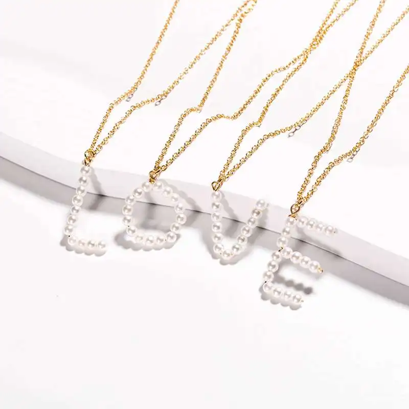 26 Letter Pearl Necklace Handmade Initial Necklaces Elegant Name Chain Gift For Women Girl | Украшения и аксессуары