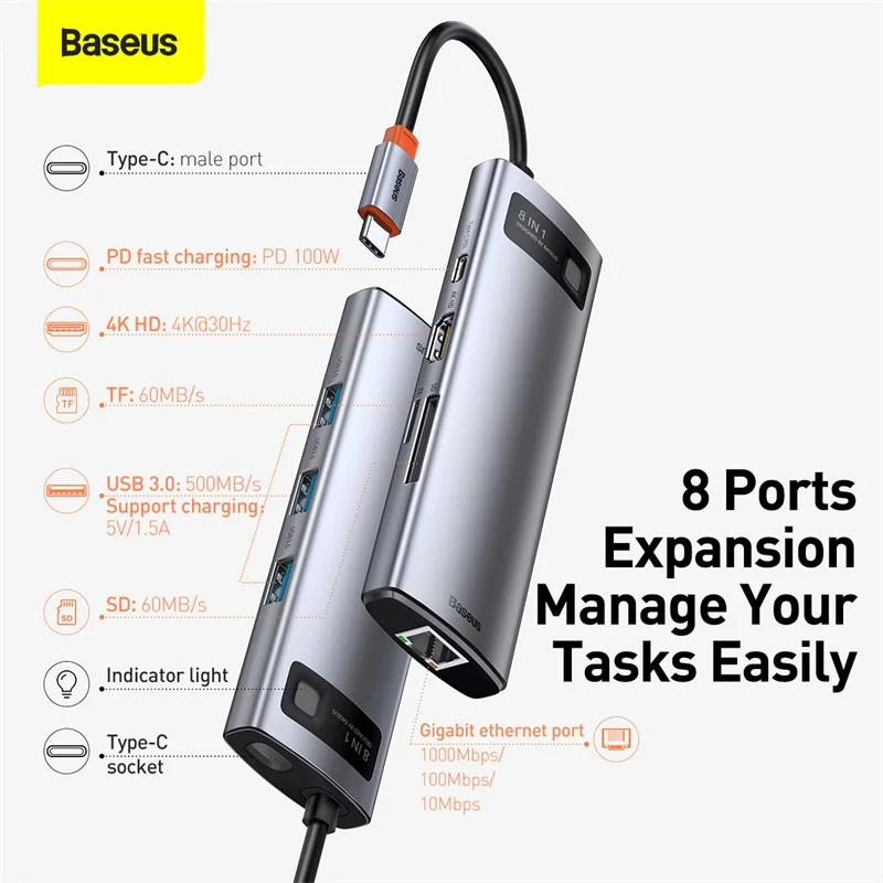 Compatível com Adaptador Station para Macbook Hub para Hdmi-leitor de Cartão 100w tipo c Baseus pd Docking Pro Superfície Ipad Usb c Rj45 3.0 - Imagem 2