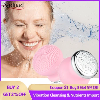 

2 in 1 Electric Facial Cleansing Brush Face Essence Import Device Silicone Vibration Face Massage Cleaner Deep Pore Clean