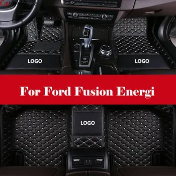 

Car Floor Mats Carpet Leather Floorliner Water&Dust-Proof Protector Floor Mats Waterproof Mat+LOGO For Ford Fusion Energi