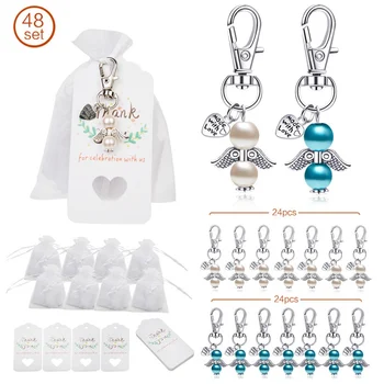 

48PCS Guardian Angel Key Chain Pendant for Baby Shower Birthday Wedding Banquet Small Party Favors Gift Supplies