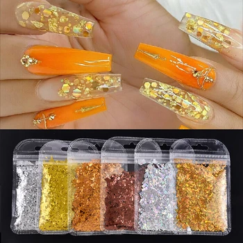 

3D Holographic Gold Silver Nail Art Glitter Sequins Accessories Irregular Flakes Nail Decoration for Nails Designs Ongles
