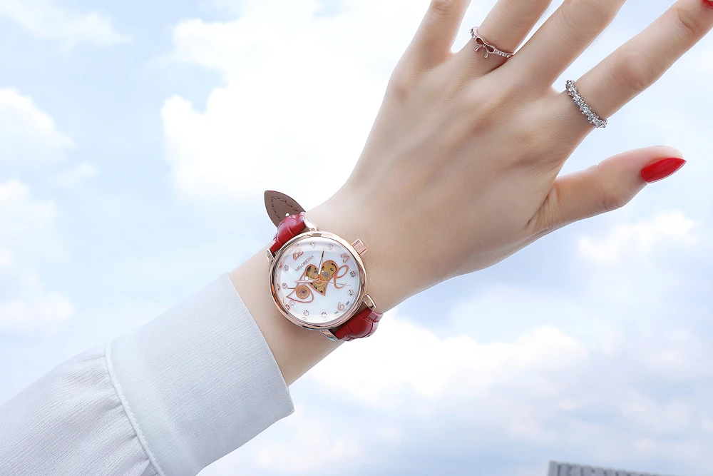 New Fashion Love Creative Lady Automatic Mechanical Watch Diamond Female Clock Black Stainless Steel Wristwatch Gifts for Women