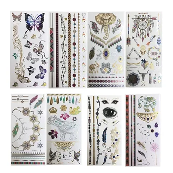 

8 pcs Temporary Tattoos Stickers Body Arm Shoulder Sleeves Metallic Fake Tattoo for Men Teens Girls Random Color