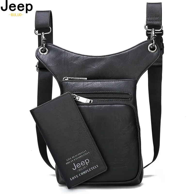 

JEEP BULUO Multi-function Bags Men Small Crossbody Shoulder Bag Split Leather Fashion Leg waist bag Totes New Young Male Mini