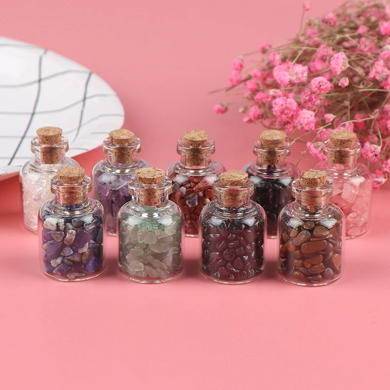 1pc Natural Crystal Rock Stone Gravel Wishing Bottles Rough Minerals Specimen Mini Reiki Healing Gift With A Box |
