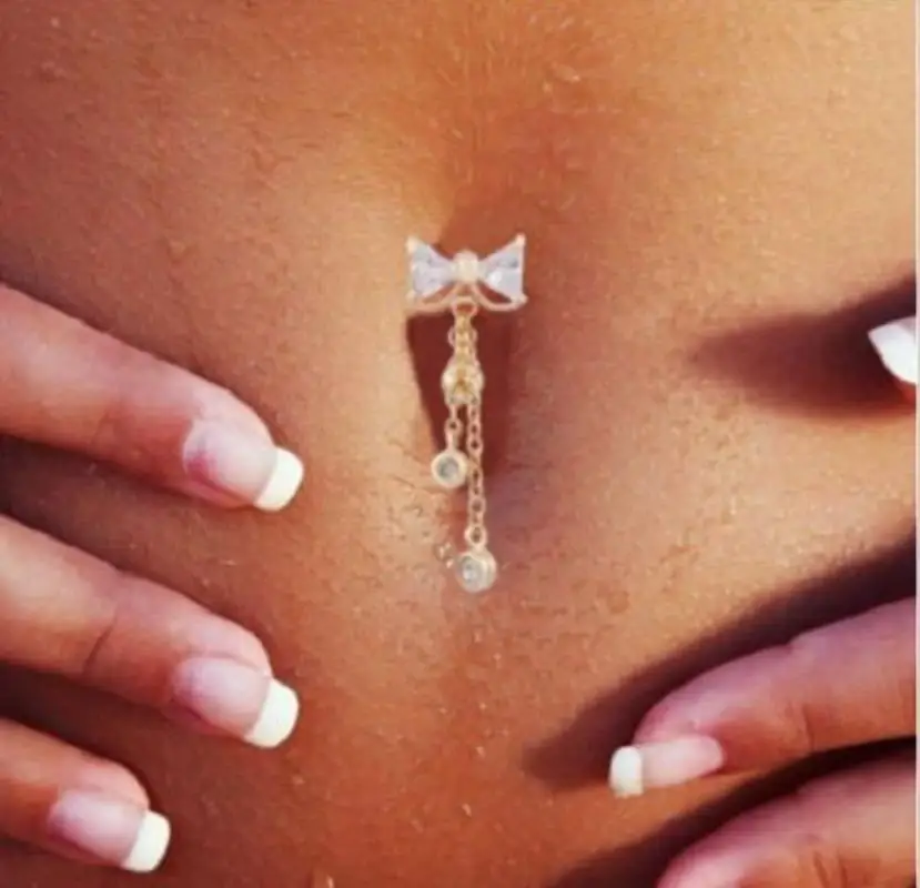 Fashion Bowknot belly button rings Bar stainless steel Surgical Piercing Sexy Body Jewelry for women CZ navel piercing