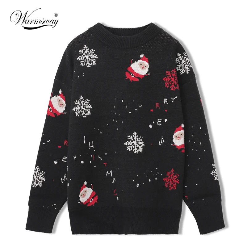 

Women's Knitted Sweater Oversized O-Neck Knit Pullover Thick Warm Casual Female Clothes Christmas Top C-304
