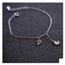 925 серебряный ножной браслет женский Прохладный Простой луна и звезды несимметричный чистый серебряный ножной браслет корейский стиль Южная Корея