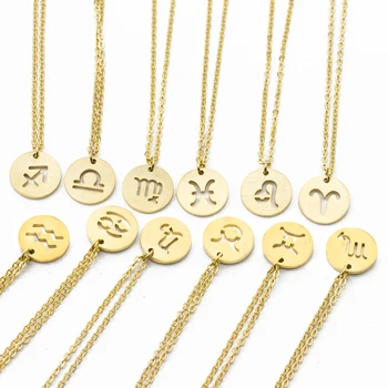 

Astrology Constellation Choker Necklace 12 Stars Zodiac Signs Round Pendant Necklace Women Stainless Steel Jewelry Birthday Gift