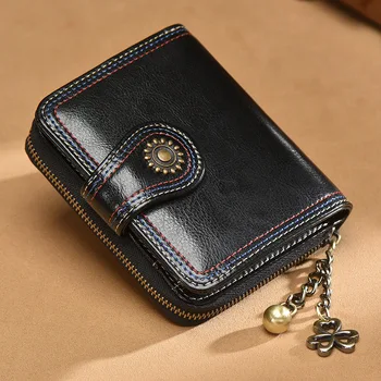 

2020 new Fashion Women Vintage Wallet Muti functional Retro Short Wallet Large Capaciaty Oil wax Leather Purse Coin pocket NLD02