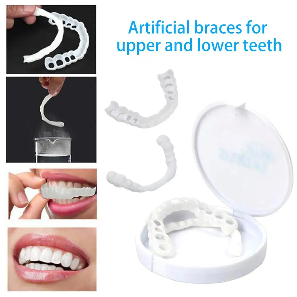 

2Pcs/Set Portable Non-toxic Upper Below White Fake Teeth Immediate Teeth Cosmetic Denture Care Oral Care Denture