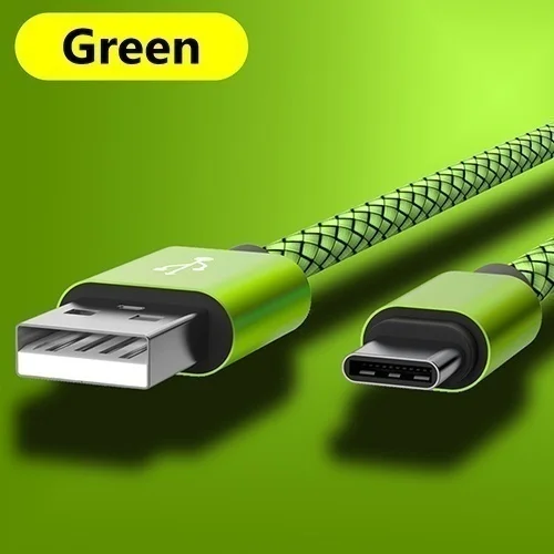 Type-c Green Быстрая зарядка usb type-C кабель для samsung S10 S9S8 удлиненный для зарядки, Нейлоновый, в оплетке зарядный кабель для передачи данных для huawei mate - Цвет: Type-c Green