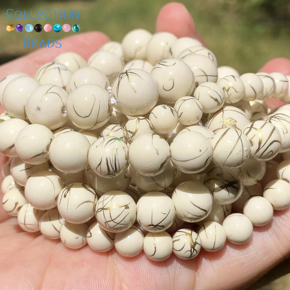 6 8 10mm Natural Stone White Gold Color Wire Turquoises Round Beads For  Jewelry Making Diy Necklace Bracelet Accessories