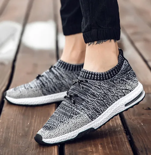 spring and summer running shoes men's casual shoes air cushion shoes mesh surface elastic shock absorption flying woven bre