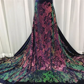

Latest African Velvet Lace Fabric 2020 green/black High Quality French Nigerian Sequins Lace Fabrics Embroidery For Wedding