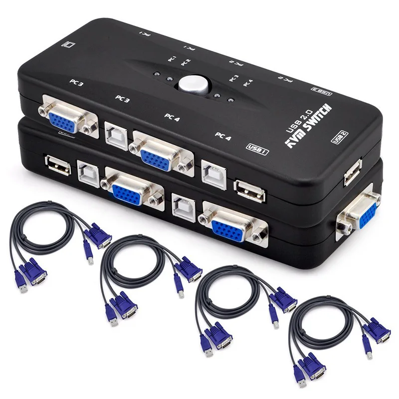 1 комплект 4 порта кабеля USB 2 0 KVM переключатель 1920*1440 VGA коробка адаптер и кабели