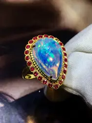 Опаловое кольцо, ювелирные изделия из чистого золота 18 К, 100%, натуральный цвет, сменный опал, 5.3ct, драгоценные камни, женские кольца для