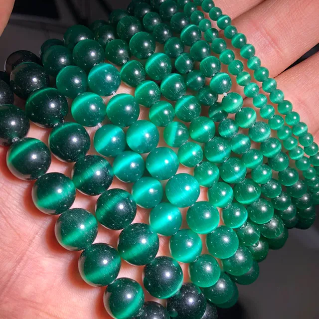 JHNBY Mixed Colors Cat's Eye opal Natural Stone 4/6/8/10/12MM Spacer glass Loose beads for Jewelry making DIY bracelets Findings Atrovirens green
