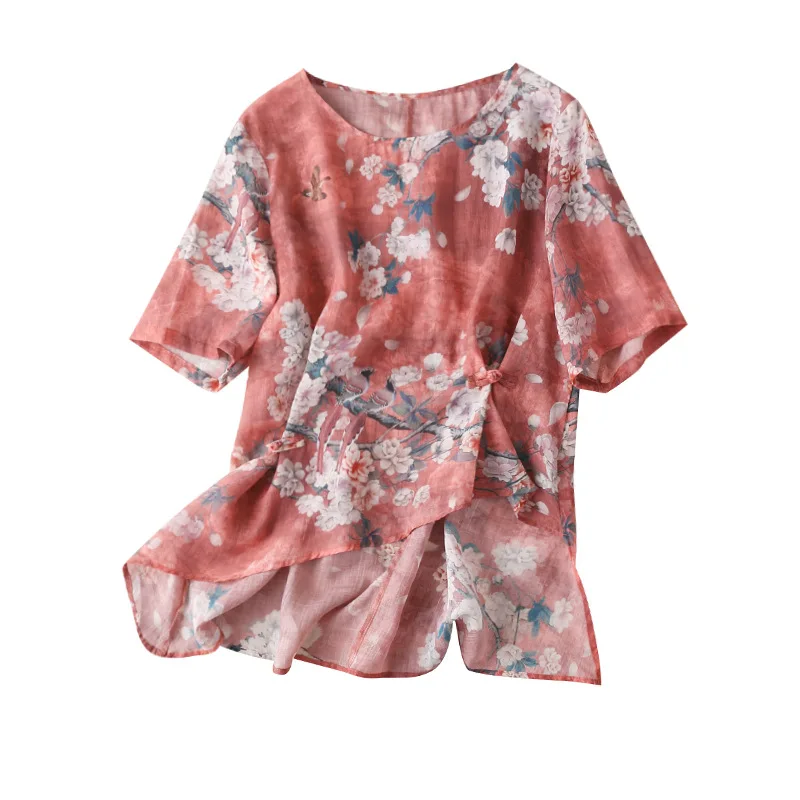 

Prairie Chic Ramie Print Camisetas De Mujer 2020 Women Summer Shirts and Blouses Camisas Estampadas De Mujer