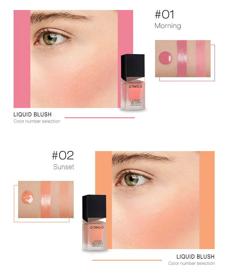 O.TWO.O Makeup Facial Liquid Blusher Sleek Silky Paleta De Blush Long Lasting Natural Cheek Blush Face Contour Make Up