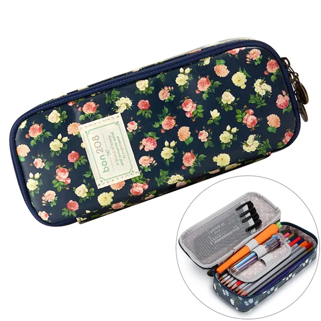 Estuche Floral de gran capacidad lápices, organizador de multifunción, bolsa de maquillaje y bonito|Estuches escolares| -