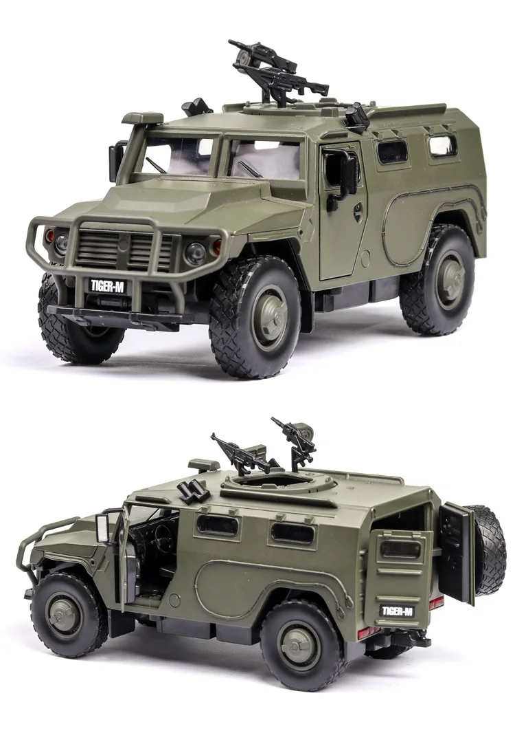 1:32 high simulation SWAT Russian military tiger-type explosion-proof armored vehicle with sound and light door alloy toy model - Color: JK823533G no box