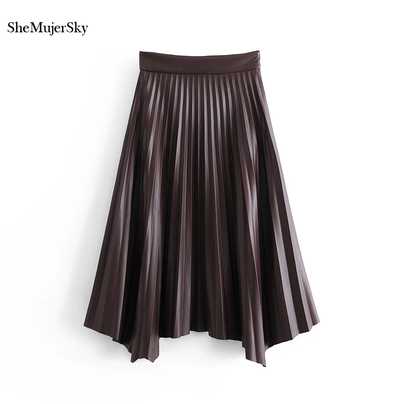 Женские плиссированные юбки SheMujerSky из искусственной кожи винно-красная