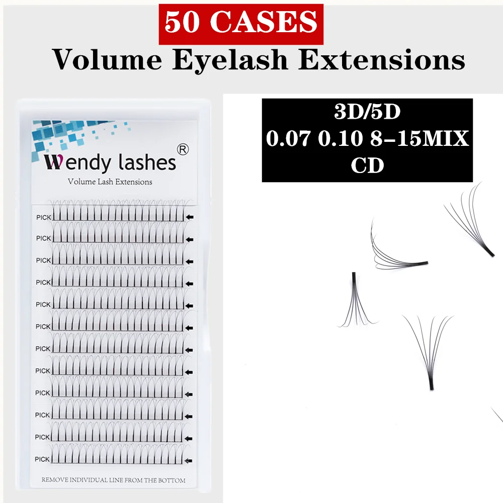 

50 Cases 5D Long Stem False Lashes Mink Eyelashes Premade Russian Volume Fans Faux Mink Premade Eyelash Extensions Makeup Cilios